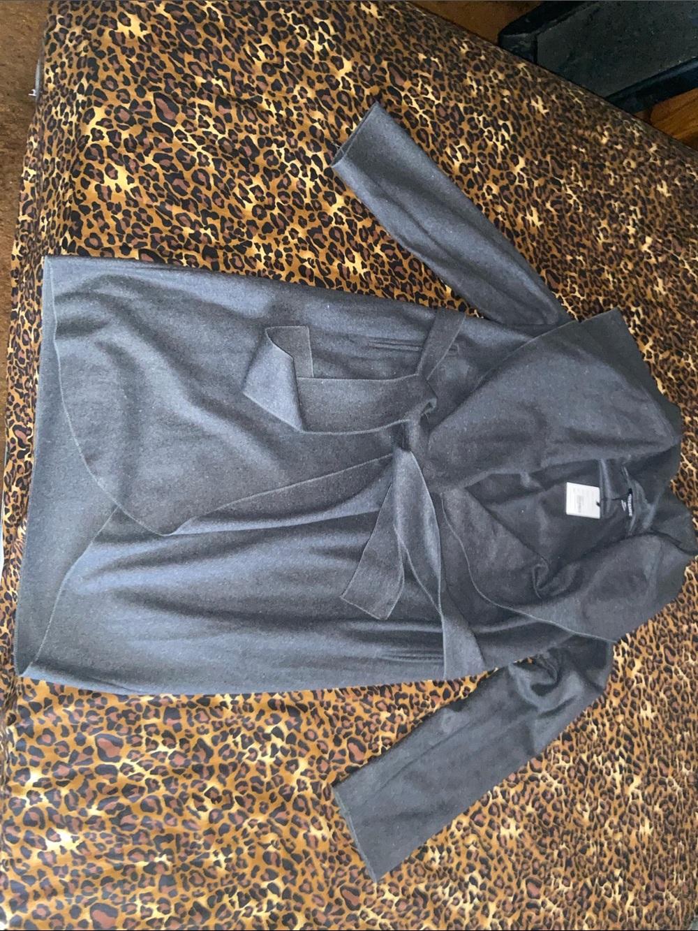 HERS & MINE Gray Tie-Waist Sweater Cardigan
